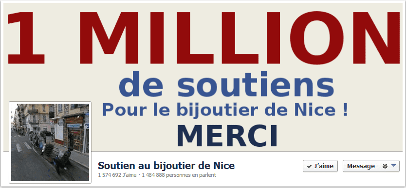 Je soutiens le bijoutier de Nice sur Facebook.